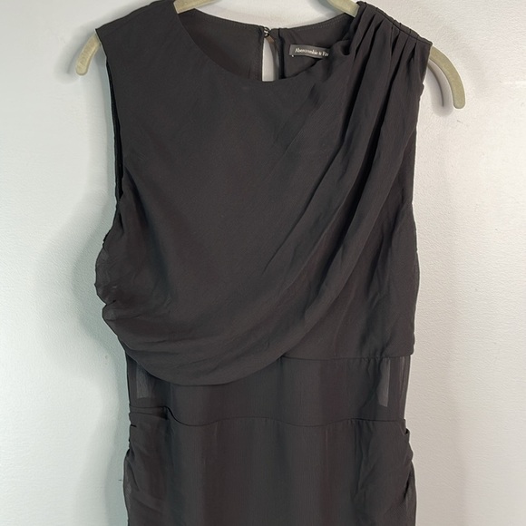 Abercrombie & Fitch NWT Draped Sheer Waist Maxi Dress Black High Neck Crepe M - Picture 3 of 13